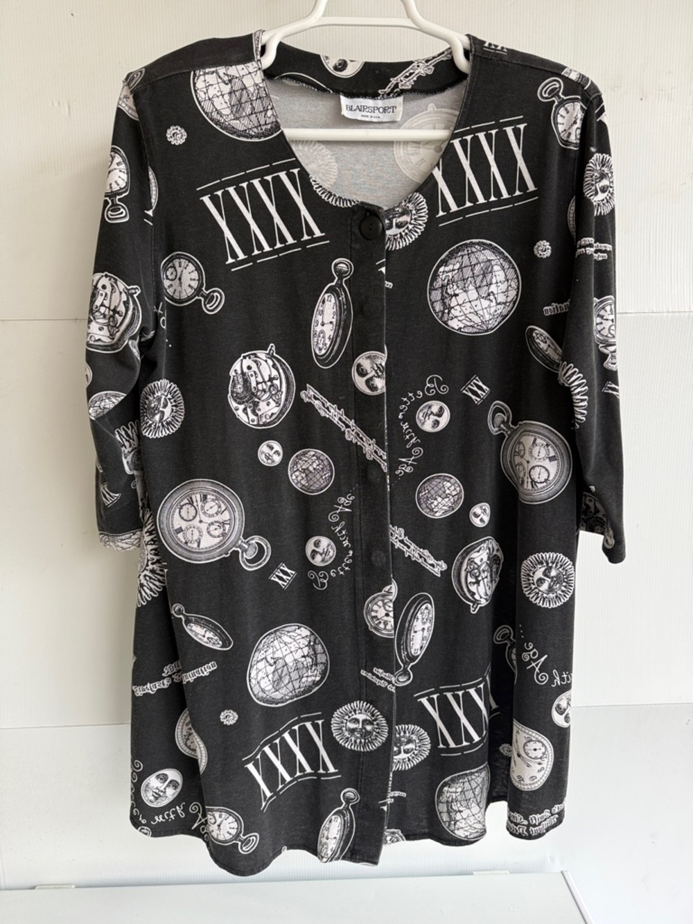 VINTAGE 1990s BLAIRSPORT TOP CLOCKS SUN MOON CELESTIAL SIZE XXL 2XL 2X BLACK